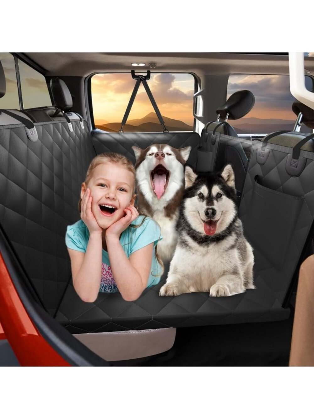 XL Dog Back Seat Cover - Waterproof Pet Hammock with Hard Bottom for Cars